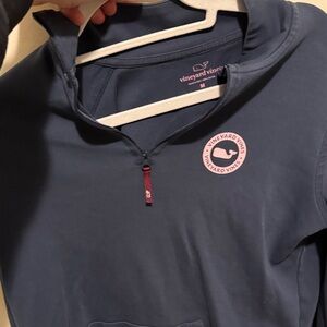 Vineyard Vines Navy Pullover Quarter-Zip with Pink Whale Emblem